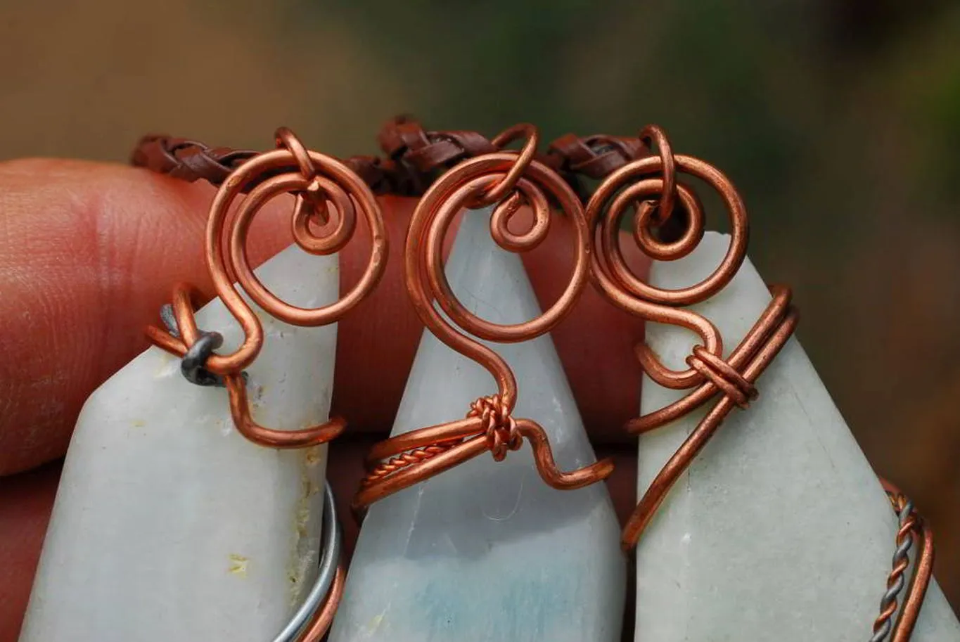 Polished Facetted Freeform Smithsonite Crystals Set In Copper Art Wire Wrap Pendant - sold per piece From South Africa