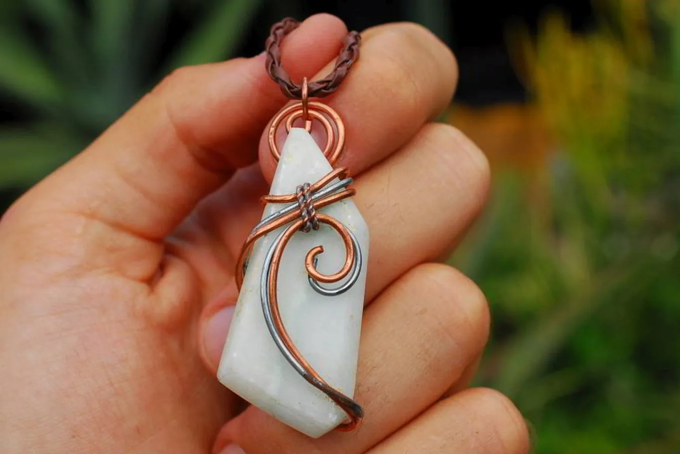 Polished Facetted Freeform Smithsonite Crystals Set In Copper Art Wire Wrap Pendant - sold per piece From South Africa