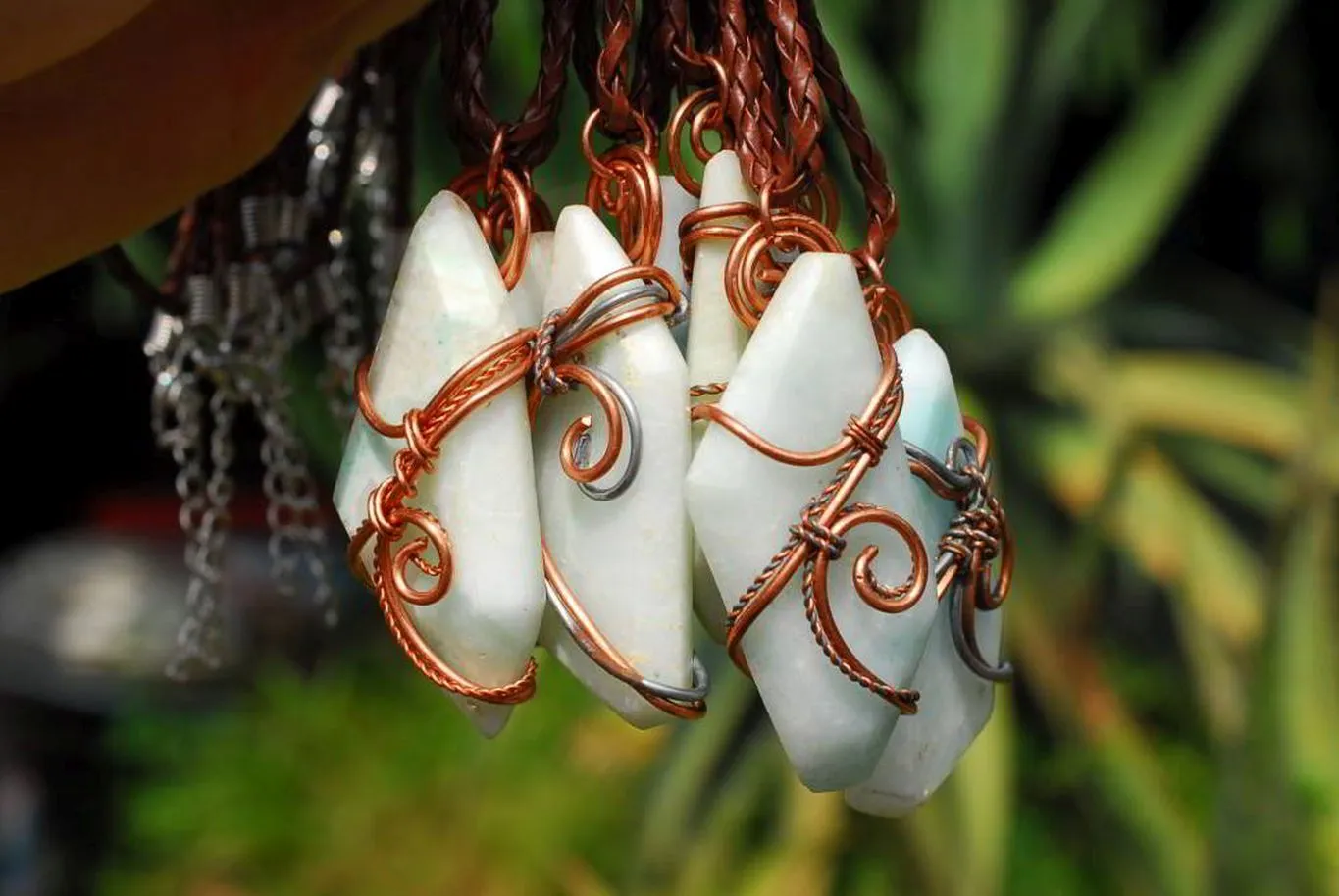 Polished Facetted Freeform Smithsonite Crystals Set In Copper Art Wire Wrap Pendant - sold per piece From South Africa