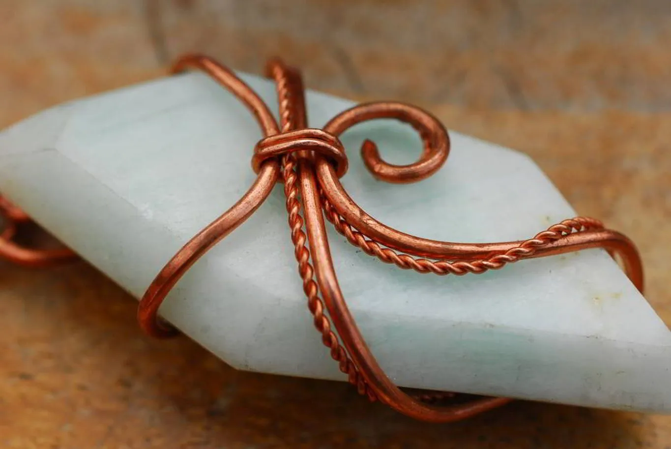 Polished Facetted Freeform Smithsonite Crystals Set In Copper Art Wire Wrap Pendant - sold per piece From South Africa