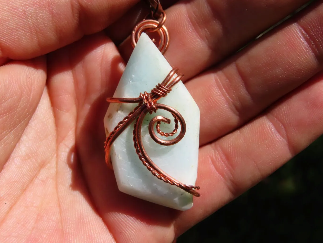 Polished Facetted Freeform Smithsonite Crystals Set In Copper Art Wire Wrap Pendant - sold per piece From South Africa