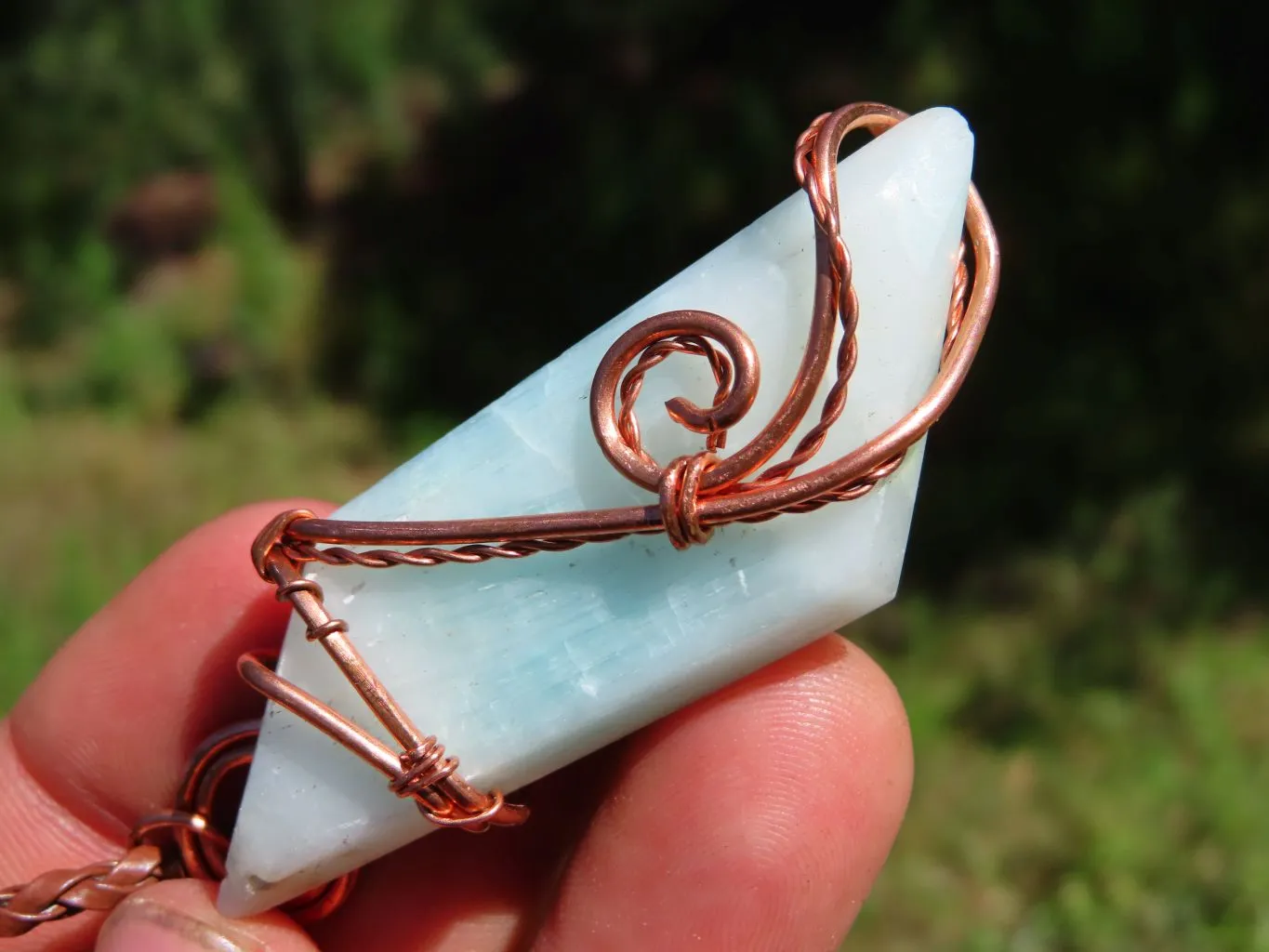 Polished Facetted Freeform Smithsonite Crystals Set In Copper Art Wire Wrap Pendant - sold per piece From South Africa