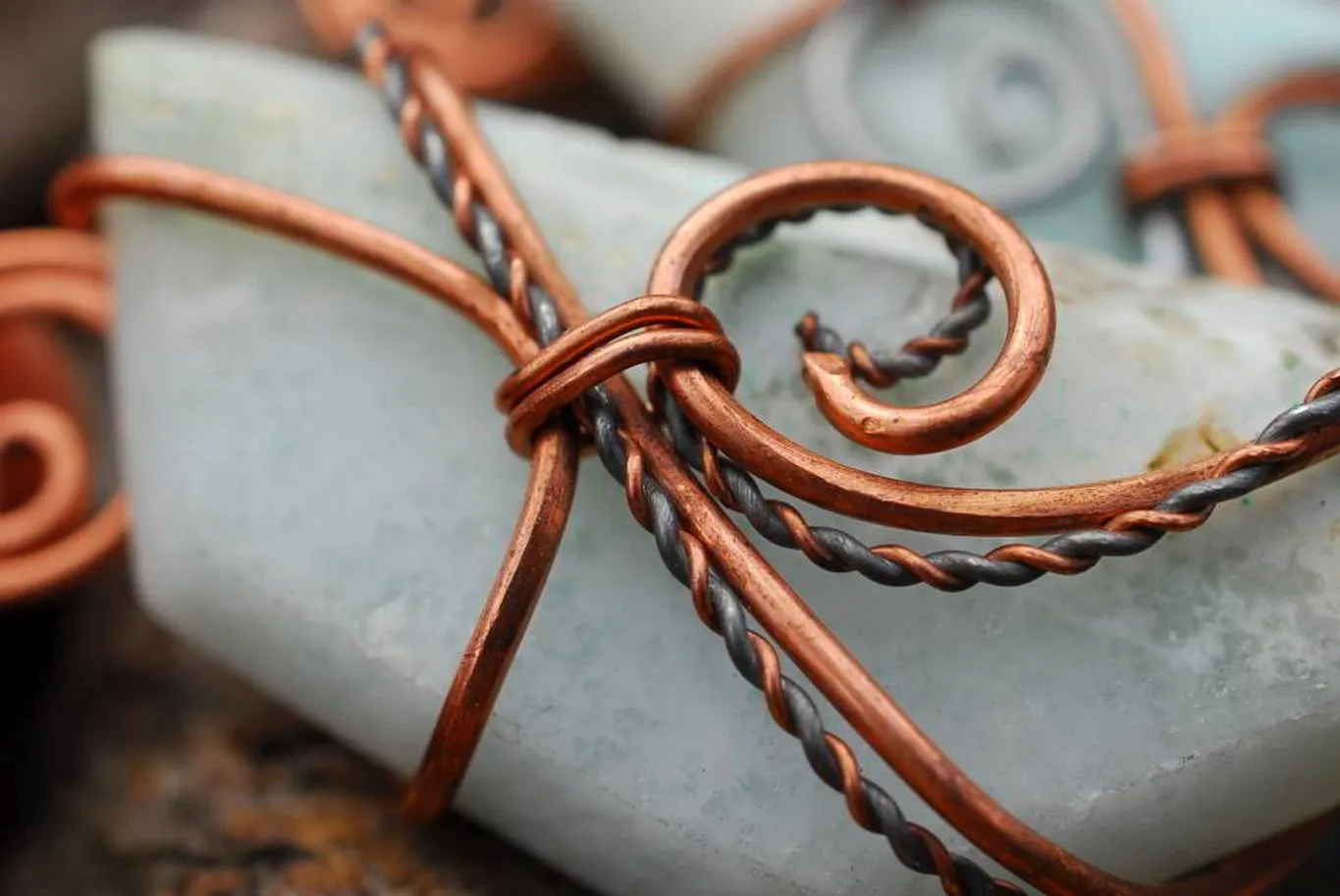 Polished Facetted Freeform Smithsonite Crystals Set In Copper Art Wire Wrap Pendant - sold per piece From South Africa