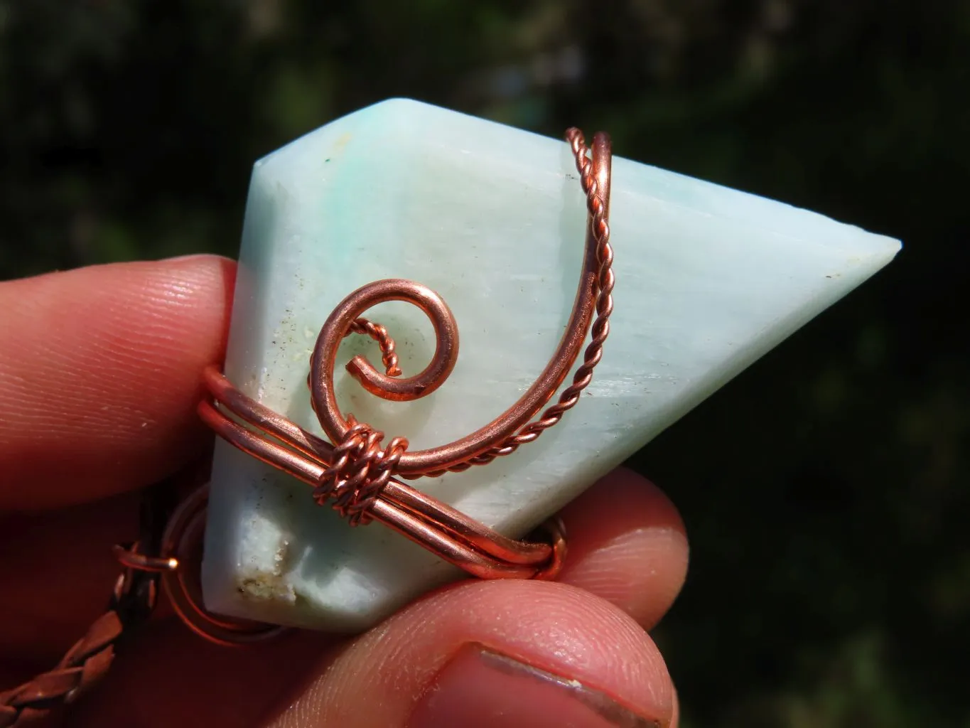 Polished Facetted Freeform Smithsonite Crystals Set In Copper Art Wire Wrap Pendant - sold per piece From South Africa