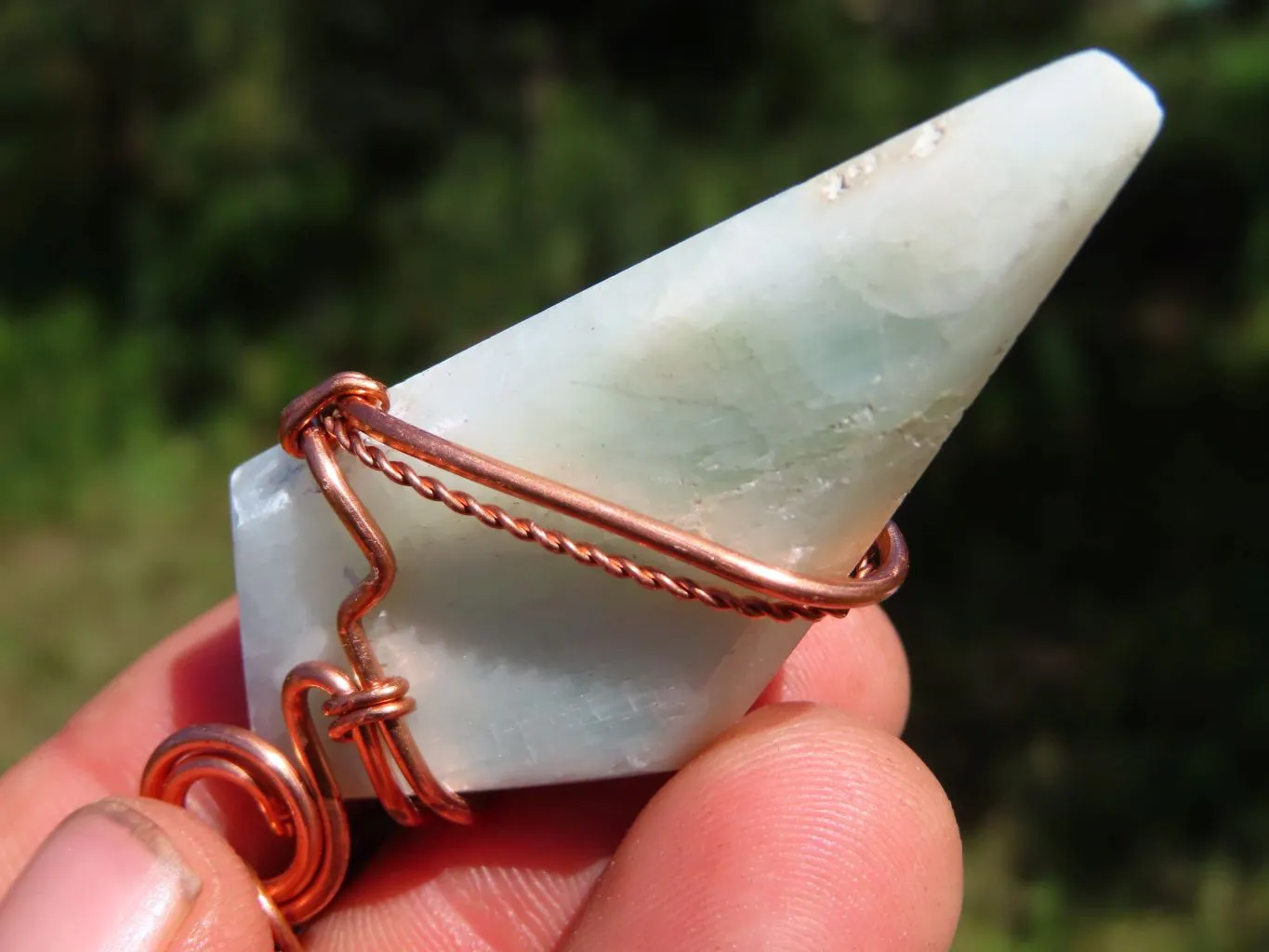 Polished Facetted Freeform Smithsonite Crystals Set In Copper Art Wire Wrap Pendant - sold per piece From South Africa