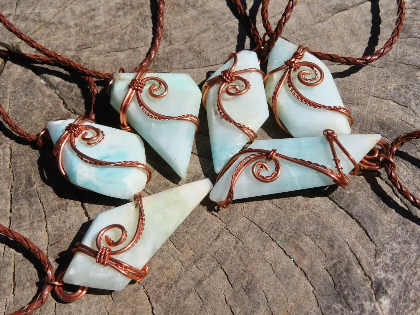 Polished Facetted Freeform Smithsonite Crystals Set In Copper Art Wire Wrap Pendant - sold per piece From South Africa