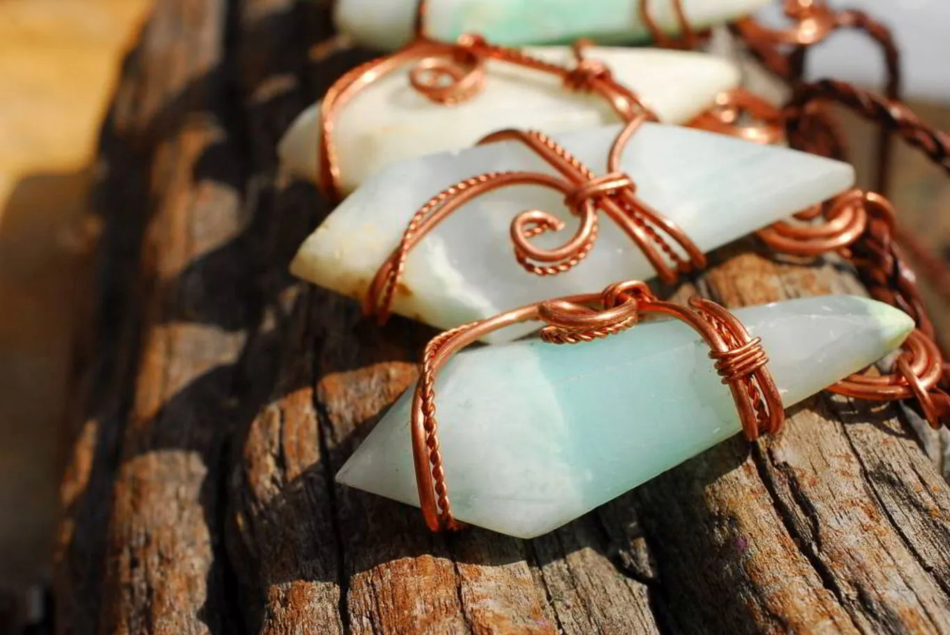 Polished Facetted Freeform Smithsonite Crystals Set In Copper Art Wire Wrap Pendant - sold per piece From South Africa