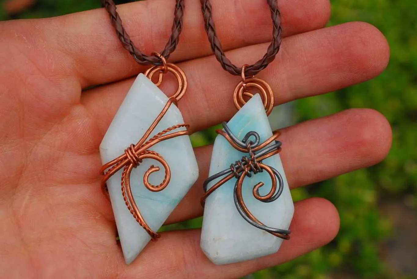 Polished Facetted Freeform Smithsonite Crystals Set In Copper Art Wire Wrap Pendant - sold per piece From South Africa