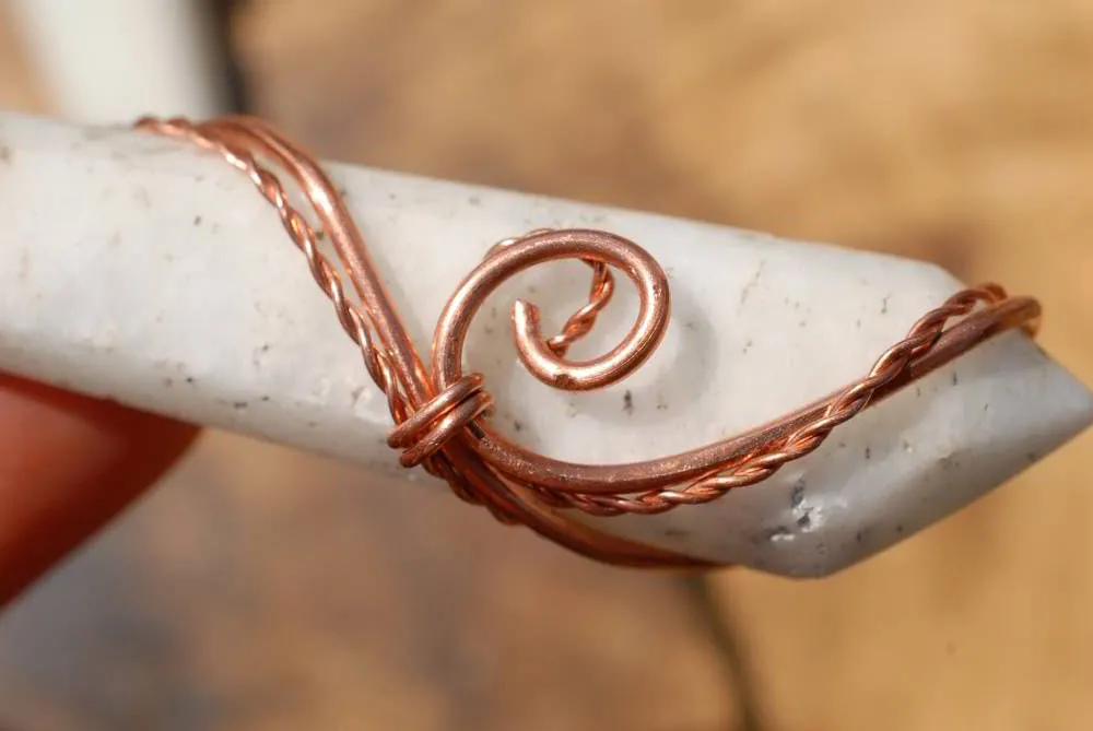 Polished White Smithsonite Spade Shaped Crystals Set In Copper Art Wire Wrap Pendant - sold per piece From Congo