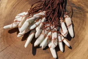 Polished White Smithsonite Spade Shaped Crystals Set In Copper Art Wire Wrap Pendant - sold per piece From Congo