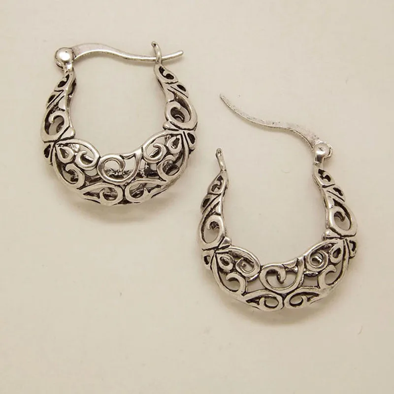 Retro Antique Tibet Silver Vine Hollow Filigree Vintage Earrings For Women Girls