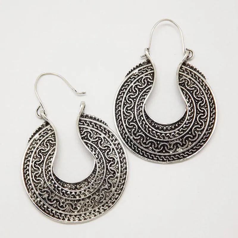 Retro Antique Tibet Silver Vine Hollow Filigree Vintage Earrings For Women Girls