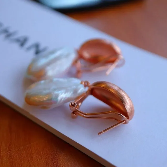 Rose Gold Mermaid Baroque Pearl Drop Earrings