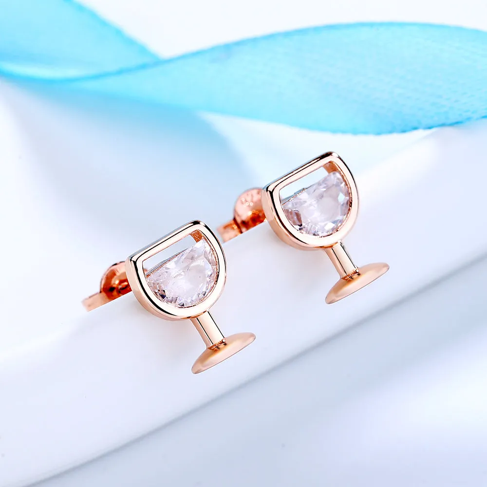 Rose Gold Wine Glasses Earrings With Swarovski Crystals