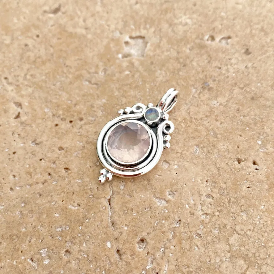 Rose Quartz Round Gemstone Pendant - Ishtar