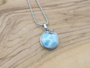 Round Larimar Pendant with Silver Swirl - Only One Piece Created