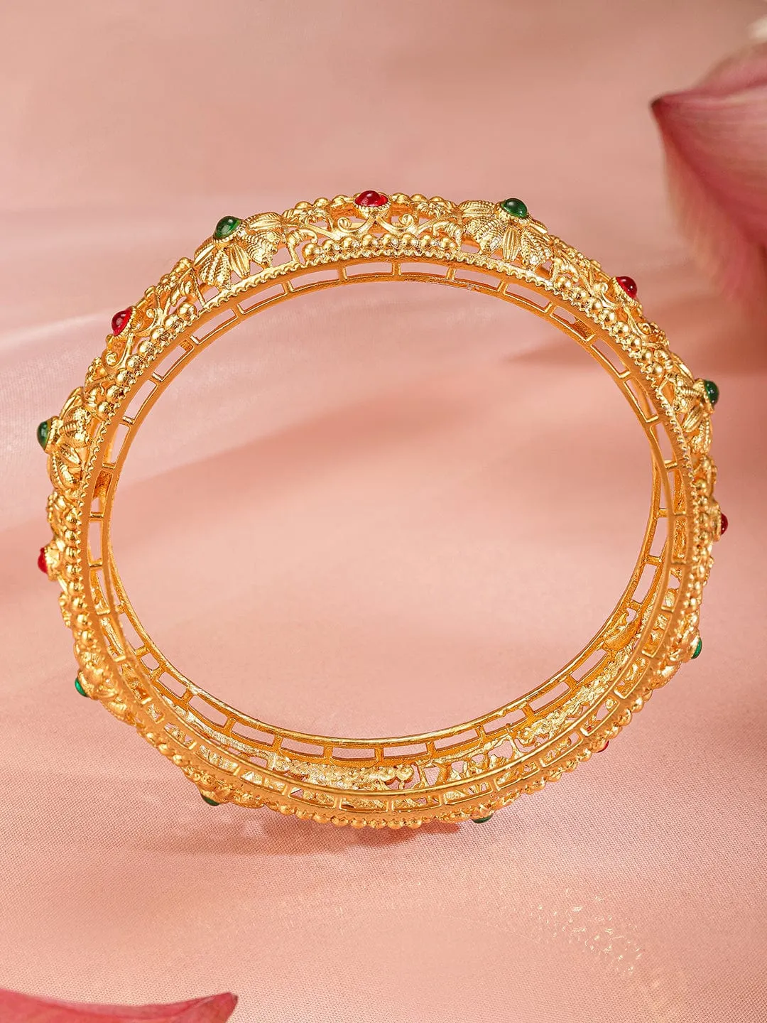 Rubans Set Of 2 22k Gold-Plated Stone-Studded Bangles