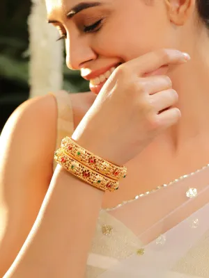 Rubans Set Of 2 22k Gold-Plated Stone-Studded Bangles