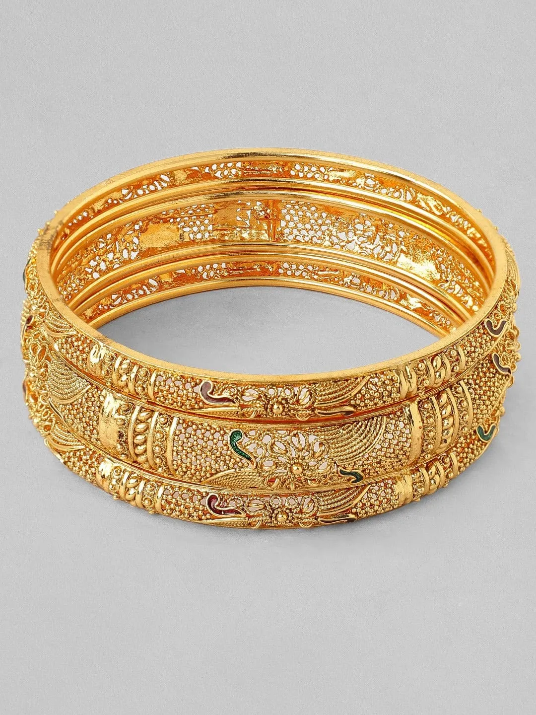 Rubans Set of 3 22K Gold-Plated Red & Green Enamelled Handcrafted Bangles