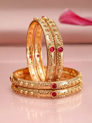 Rubans Set of 4 18K Gold-Plated Ruby Stone Studded Traditional Bangles