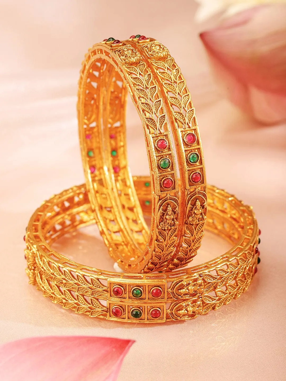 Rubans Set Of 4 22K Gold-Plated Stone Studded Bangles