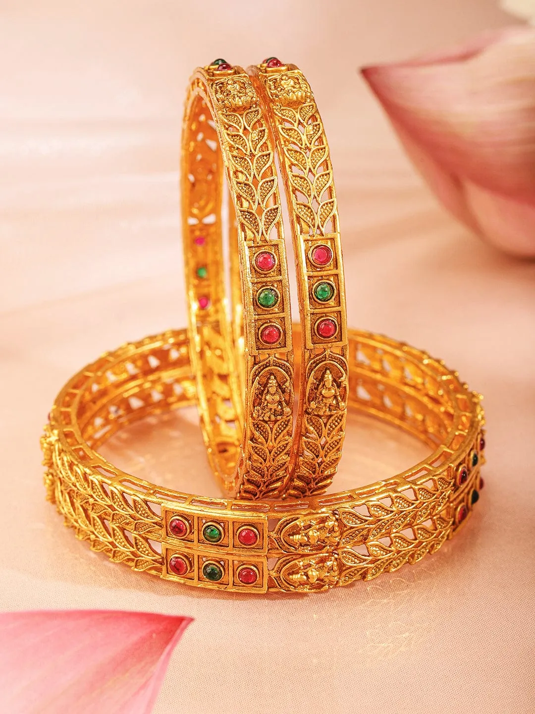 Rubans Set Of 4 22K Gold-Plated Stone Studded Bangles