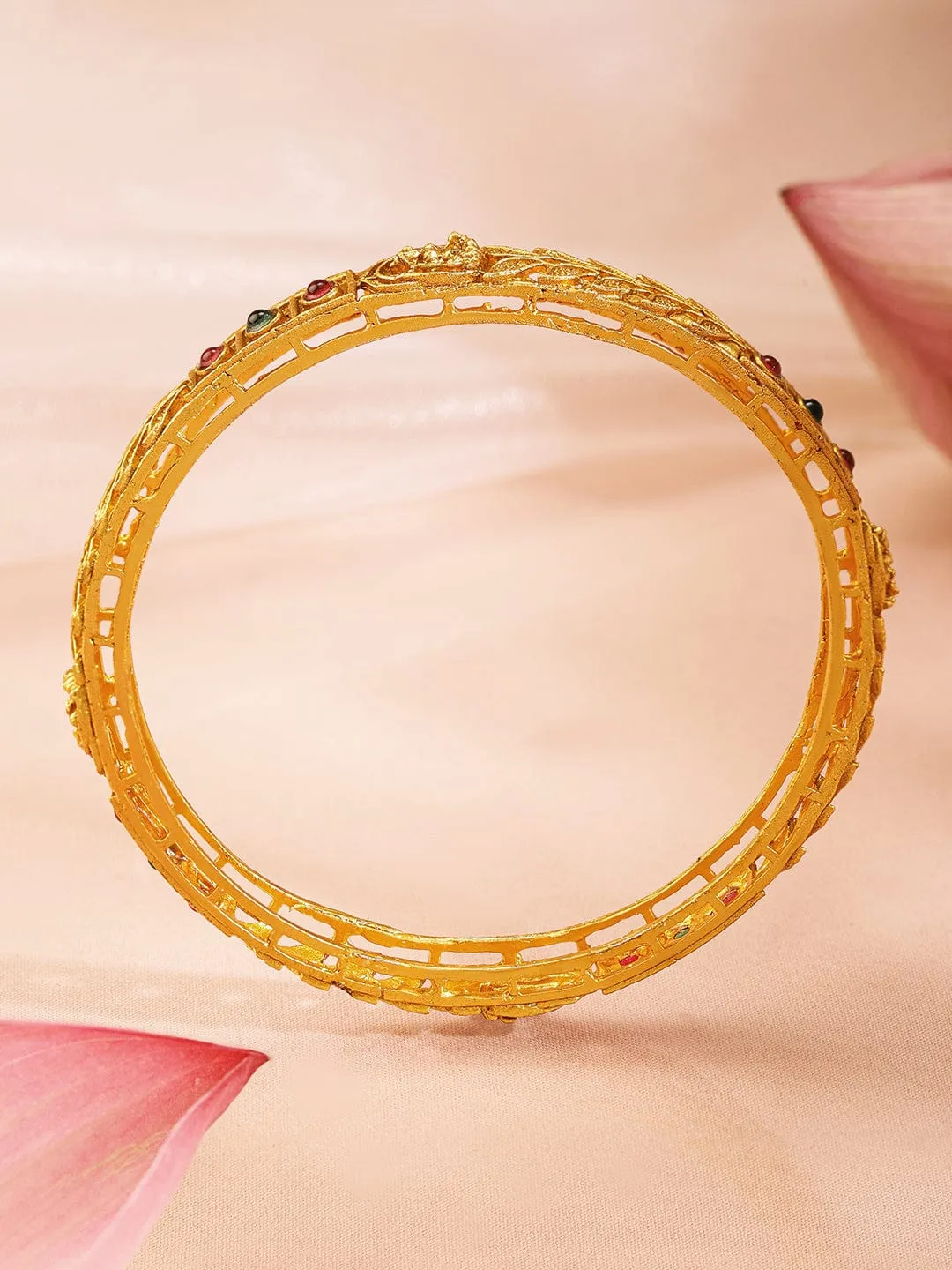 Rubans Set Of 4 22K Gold-Plated Stone Studded Bangles