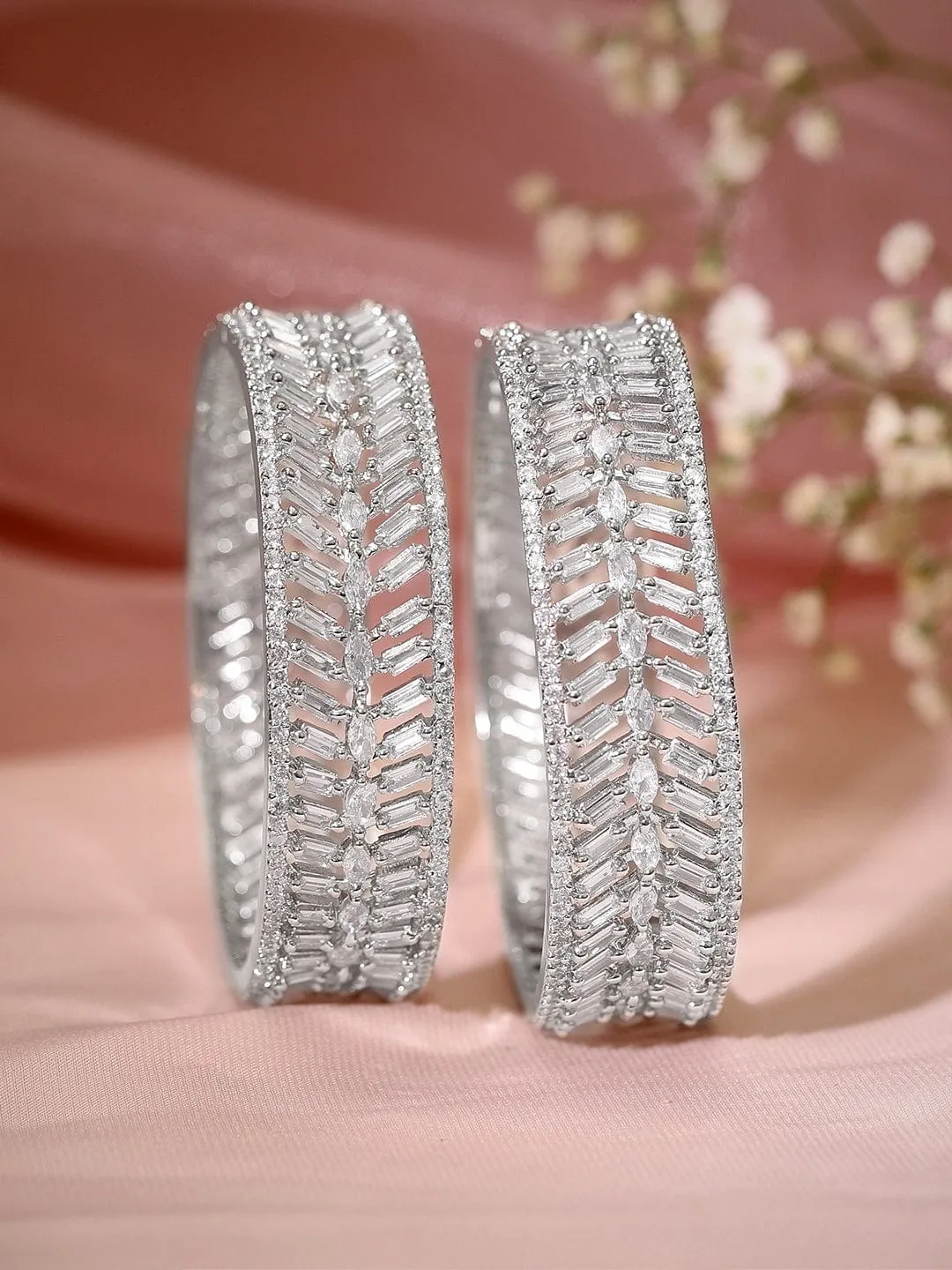 Rubans Silver Plated Zirconia Stone Studded Set of 2 Bangles.