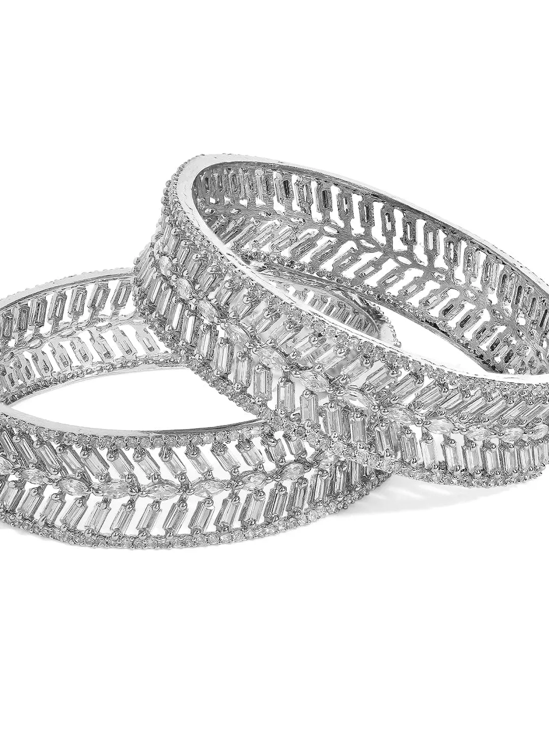 Rubans Silver Plated Zirconia Stone Studded Set of 2 Bangles.