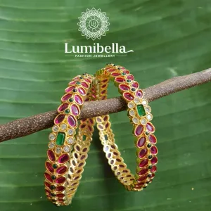 Ruby Floral Golden Bangles