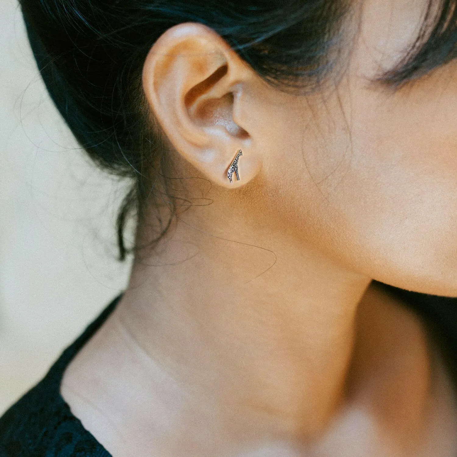 Silver Giraffe Ear Stud - Unique Animal Jewelry for Fashionable Individuals