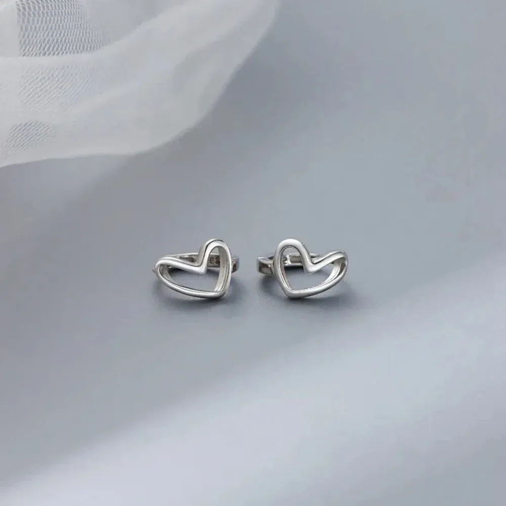 Silver Heart Hoops