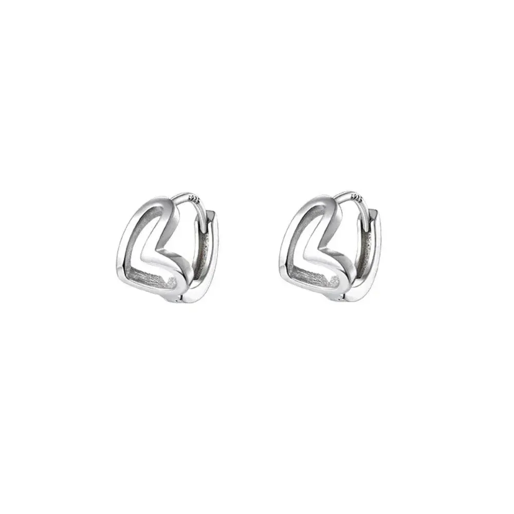 Silver Heart Hoops