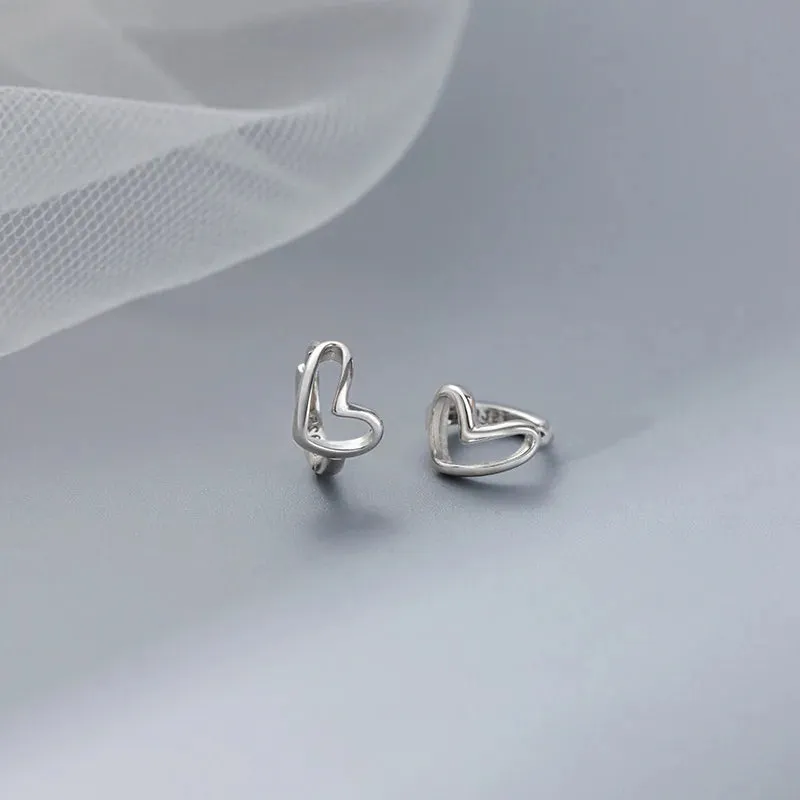 Silver Heart Hoops