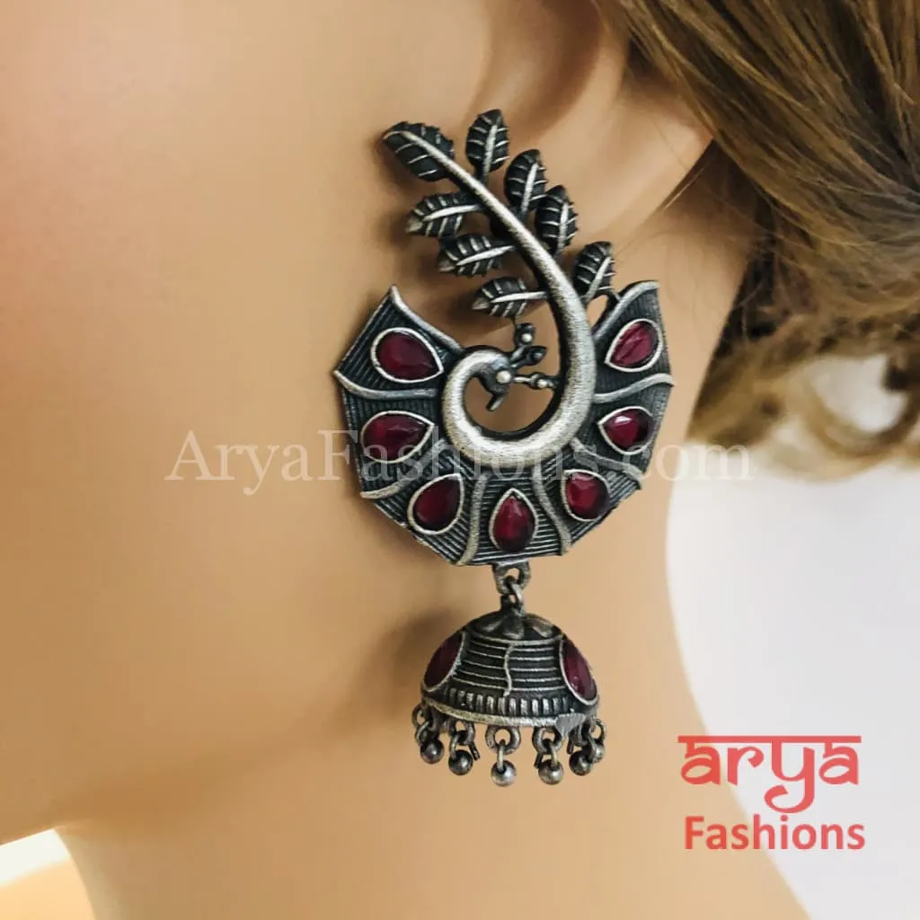 Silver Oxidized Leaf Jhumka, Indian Trendy Earrings