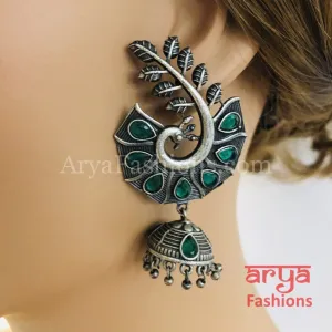 Silver Oxidized Leaf Jhumka, Indian Trendy Earrings