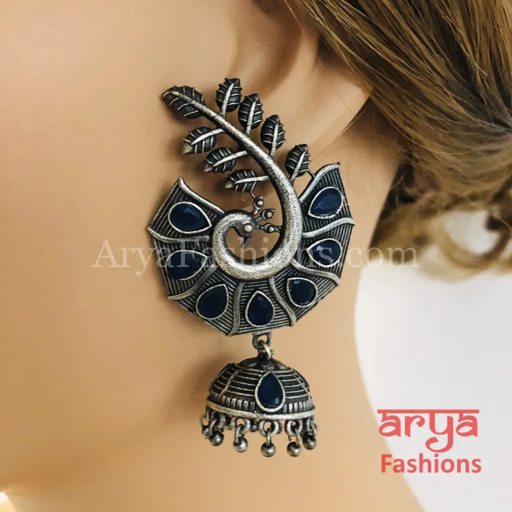 Silver Oxidized Leaf Jhumka, Indian Trendy Earrings