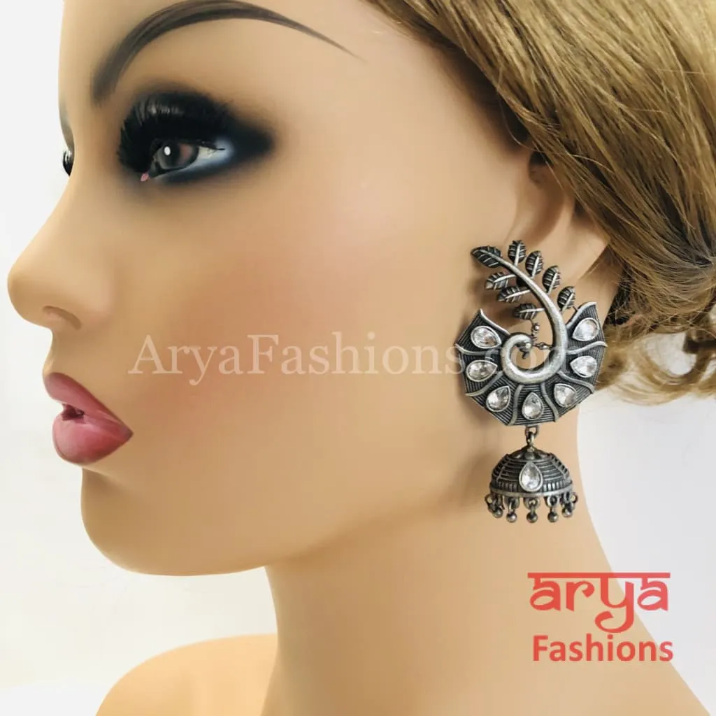 Silver Oxidized Leaf Jhumka, Indian Trendy Earrings