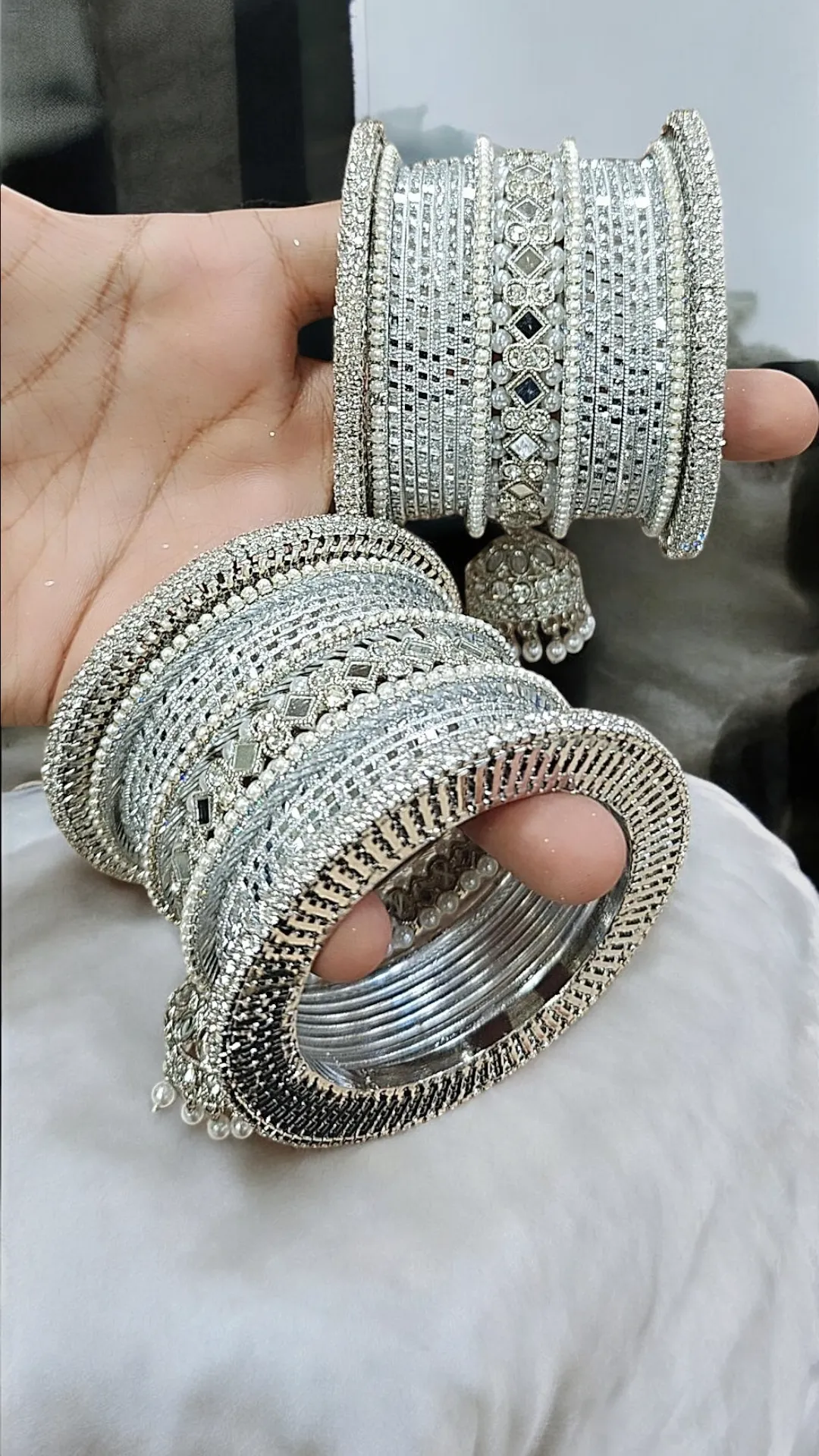 Silver Pearl Pakistani Wedding Bangles, Indian Bangle Collection, Silver Bangle Sets, Bridal Sets, Pakistani Jewelley, Fashion Bracelet, Bridal Kada, Indian Chooda