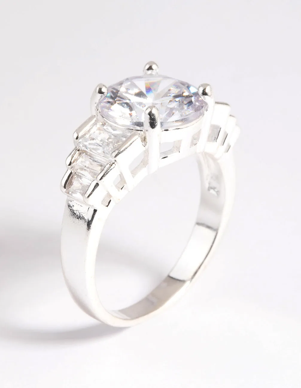 Silver Plated Cubic Zirconia Solitaire Ring