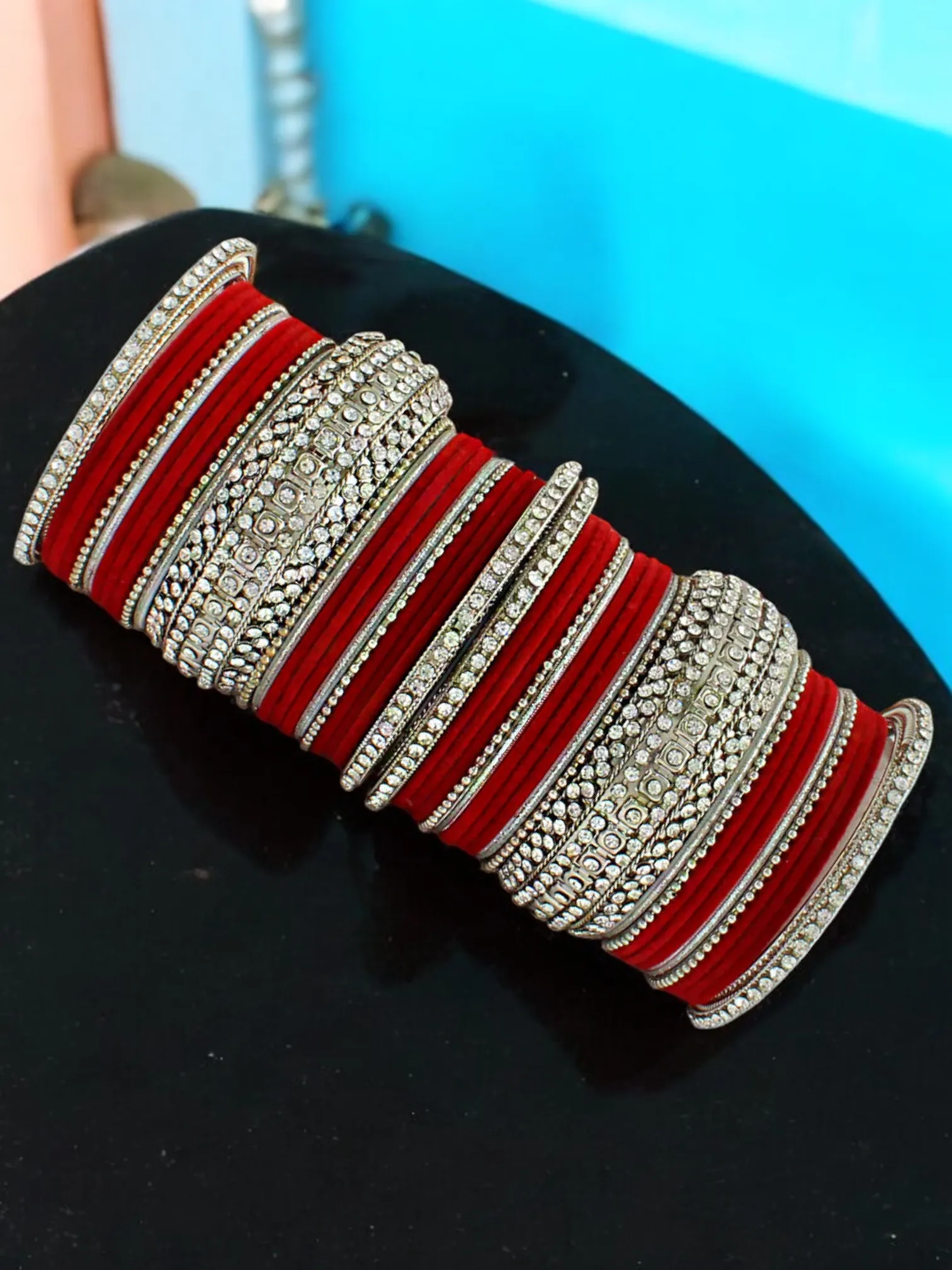 Silver Plated Engagement Bollywood Inspired Bangles Chura Set, Silver Plated Bangles Set, Pakistani Chura Set