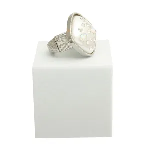 Silver Tone, Resin Pearl & Rhinestone Square Ring