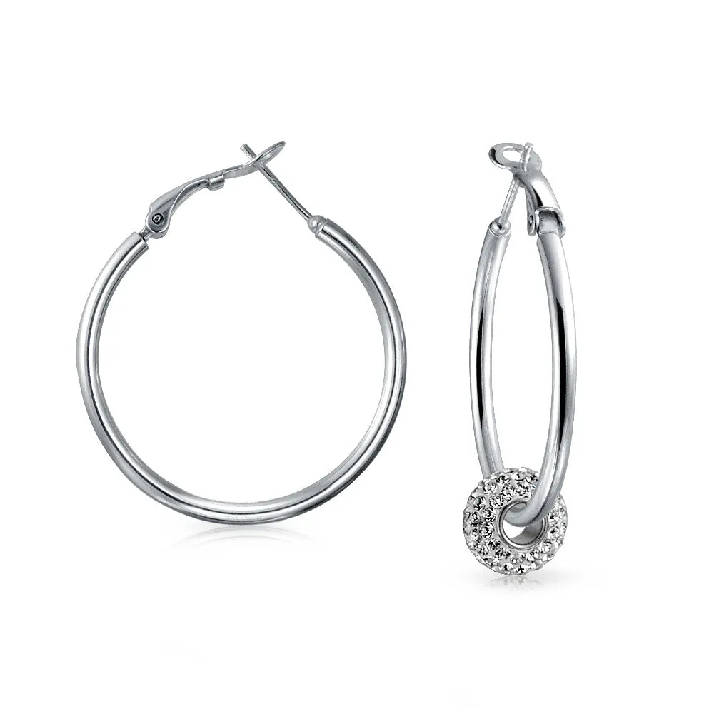 Simple Polished Hoop Huggie Earrings Sterling Silver 1.4 Inch Diameter