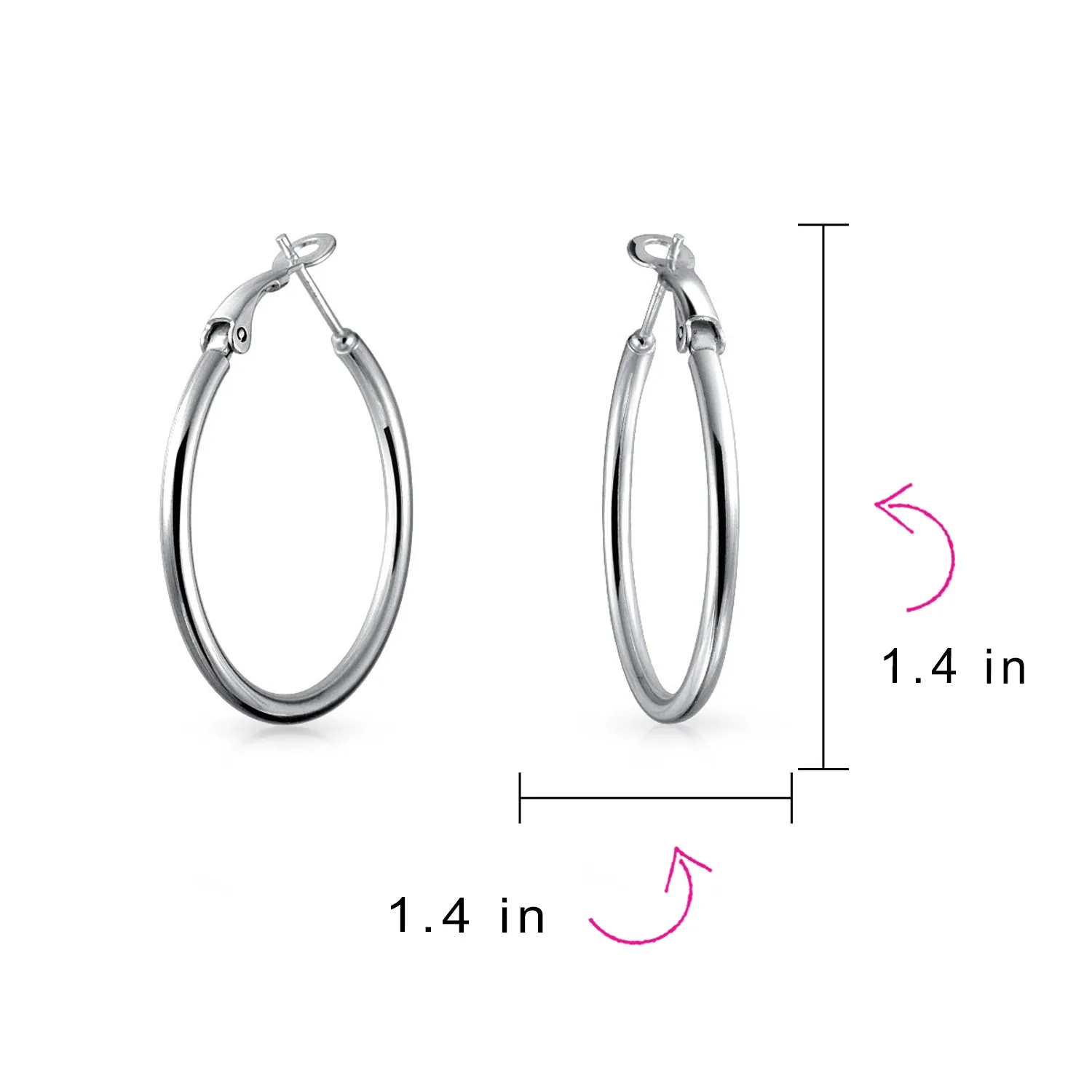 Simple Polished Hoop Huggie Earrings Sterling Silver 1.4 Inch Diameter