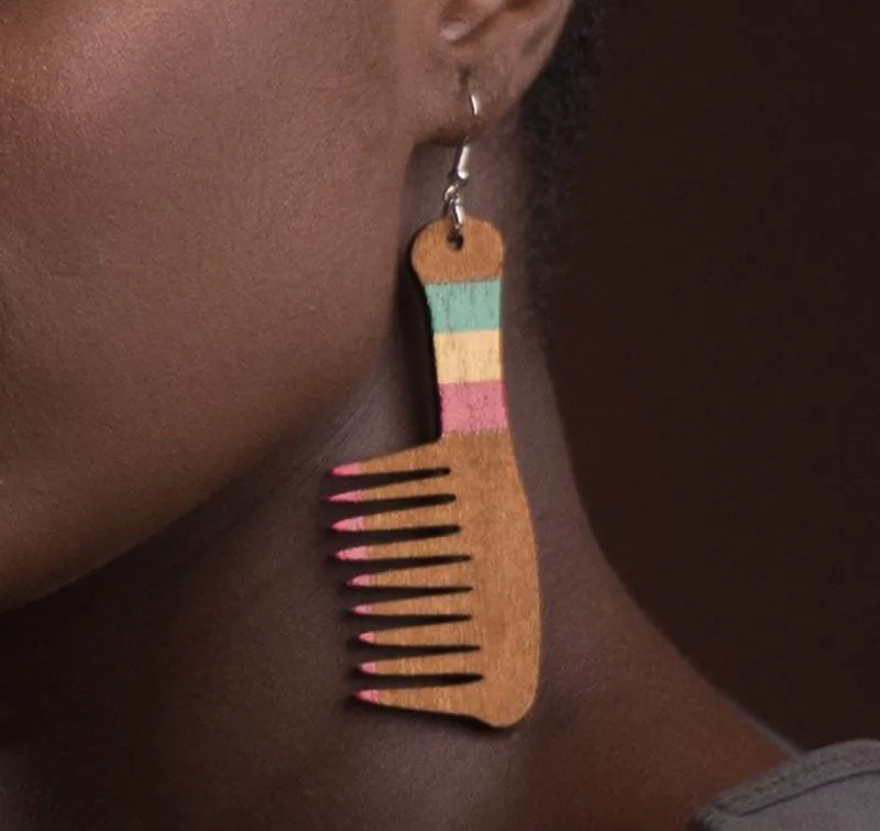 Small Ghana Comb Wooden Earring