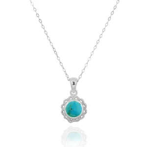 Sterling Silver Flower Pendant with Round Compressed Turquoise