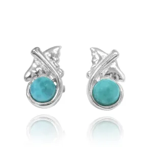 Sterling Silver Manta Ray Stud Earrings with Round Larimar