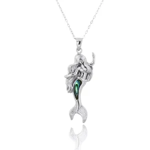 Sterling Silver Mermaid Pendant Necklace with Abalone Shell