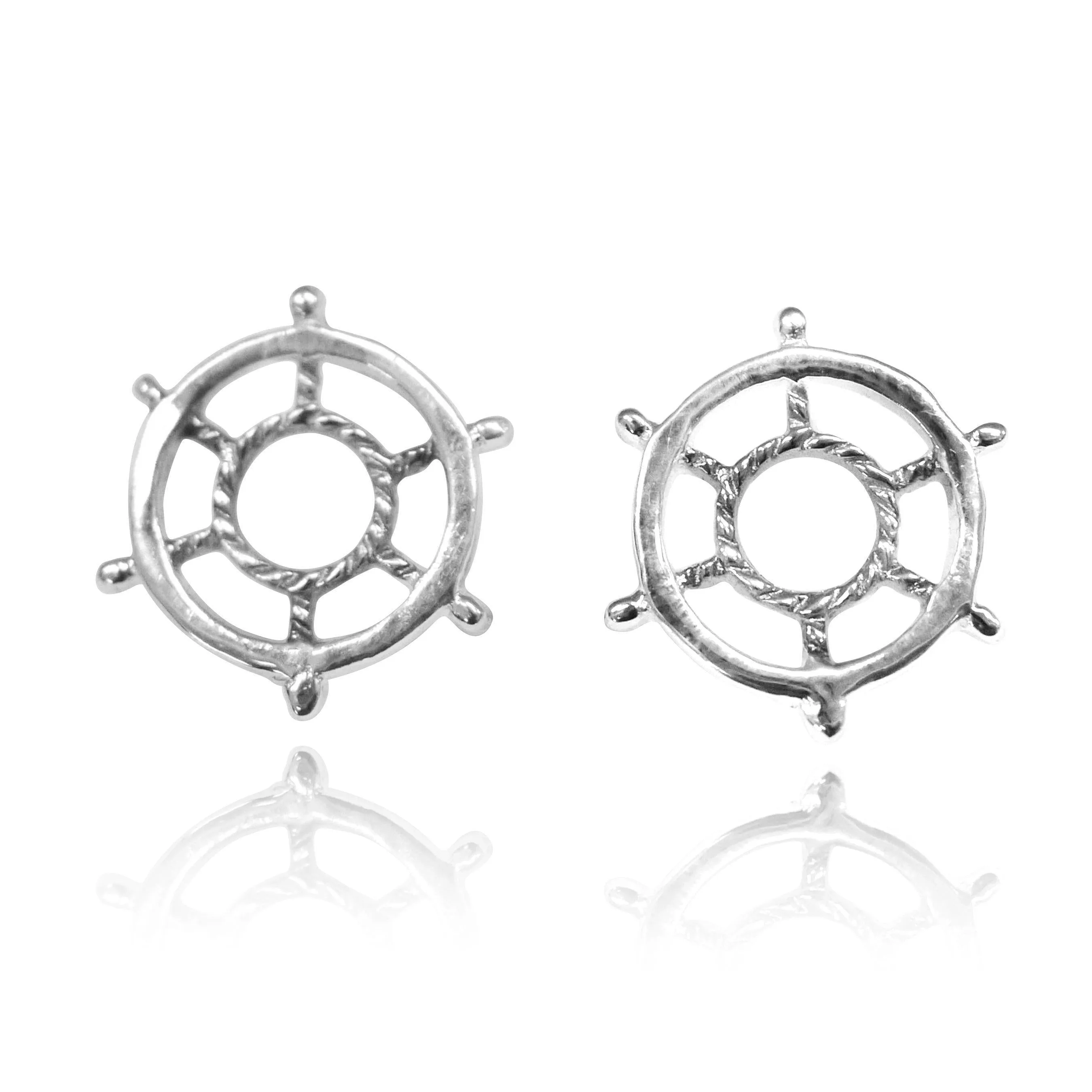 Sterling Silver Ship's Wheel Stud Earrings