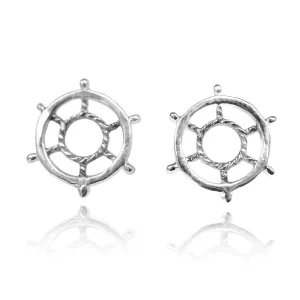 Sterling Silver Ship's Wheel Stud Earrings